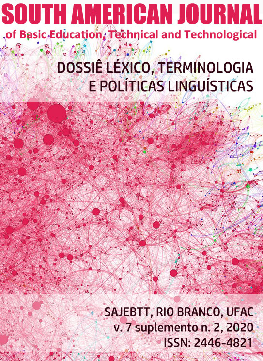 					Visualizar v. 7 n. Sup 2 (2020): Dossiê Léxico, Terminologia e Políticas Linguísticas
				