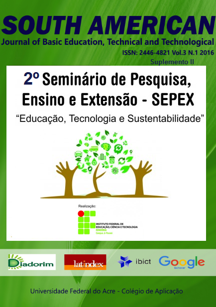 					Visualizar v. 3 n. 1-II (2016): V.3, N.1, (Supl II), 2016. II SEPEX  - II Seminário de Ensino, Pesquisa e Extensão do IFRO – Campus Ji-Paraná
				